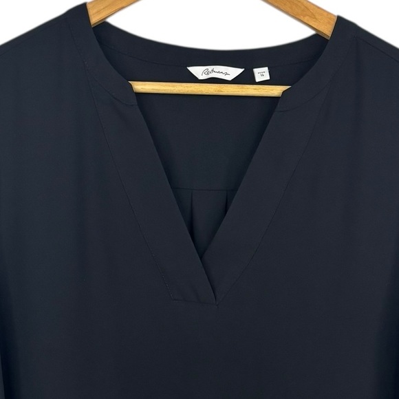 Reitmans Black 1/2  Sleeve Layer Look Front Semi Sheer Hi Lo V-Neck Blouse 16 - Picture 3 of 11